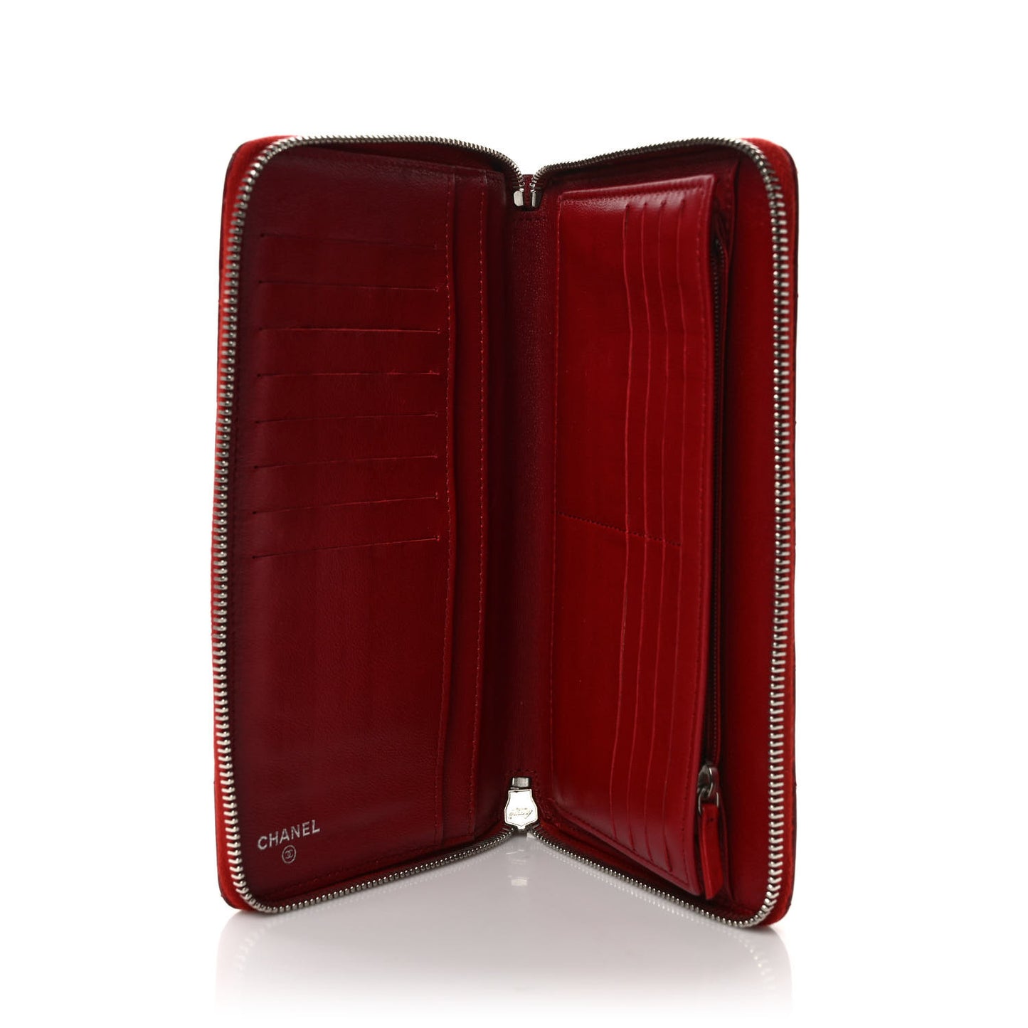 Lambskin Quilted Large Zip Around Organizer Wallet Red