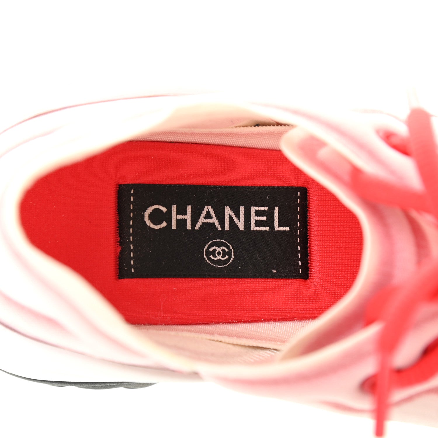 Chanel Mesh Lycra Womens CC Sneakers 39.5 White Red 6 of 8