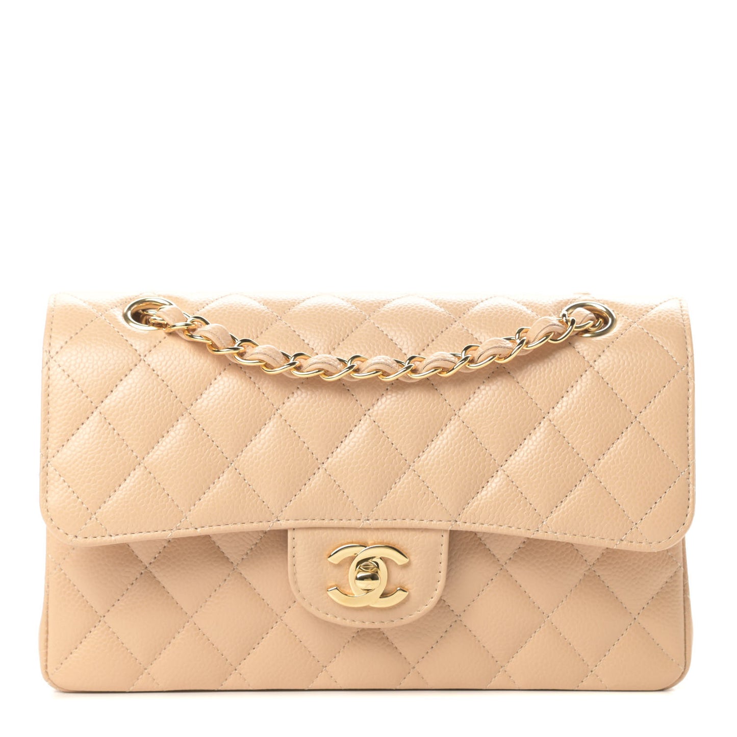 Caviar Quilted Small Double Flap Beige