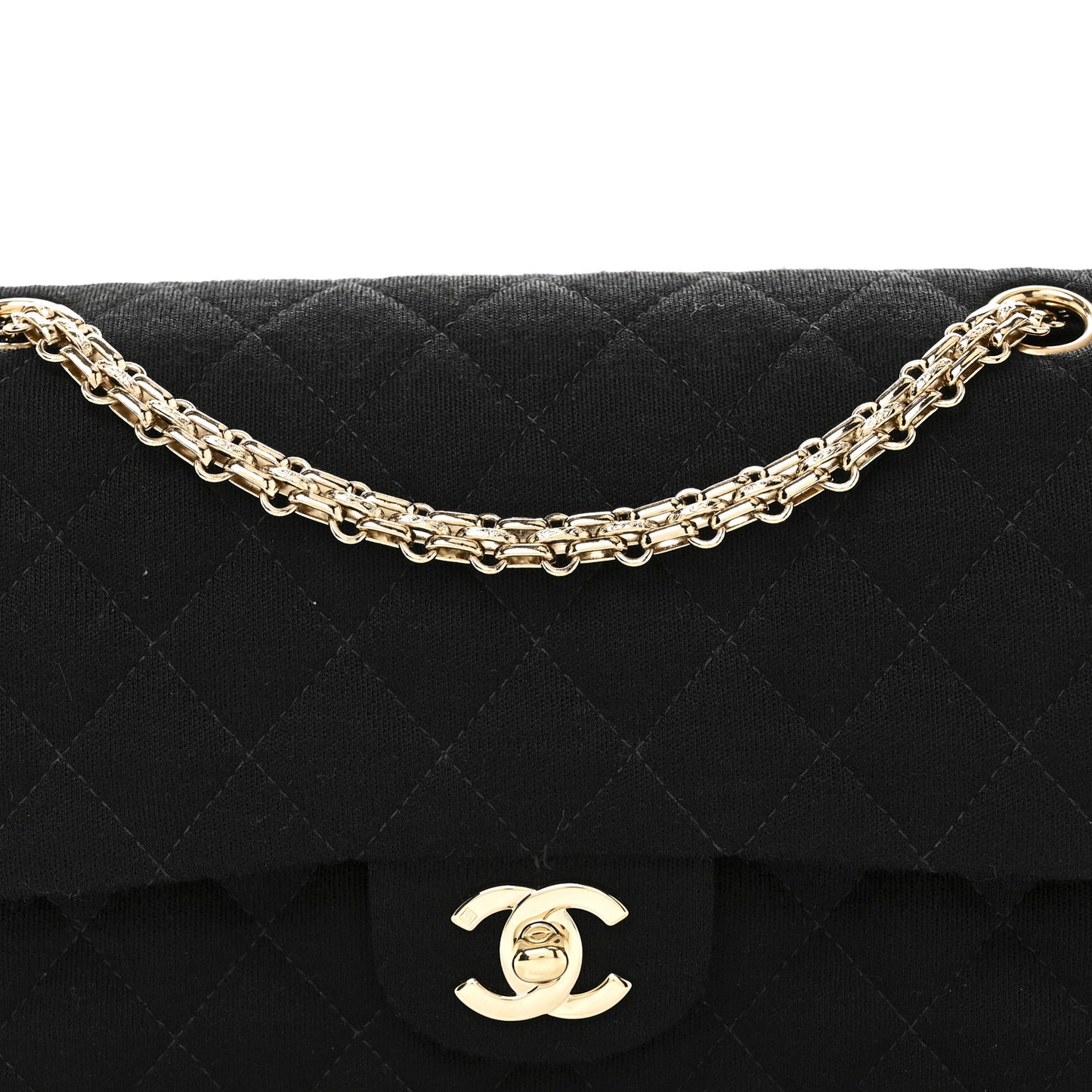 Jersey Quilted Medium Bijoux Chain Double Flap Black