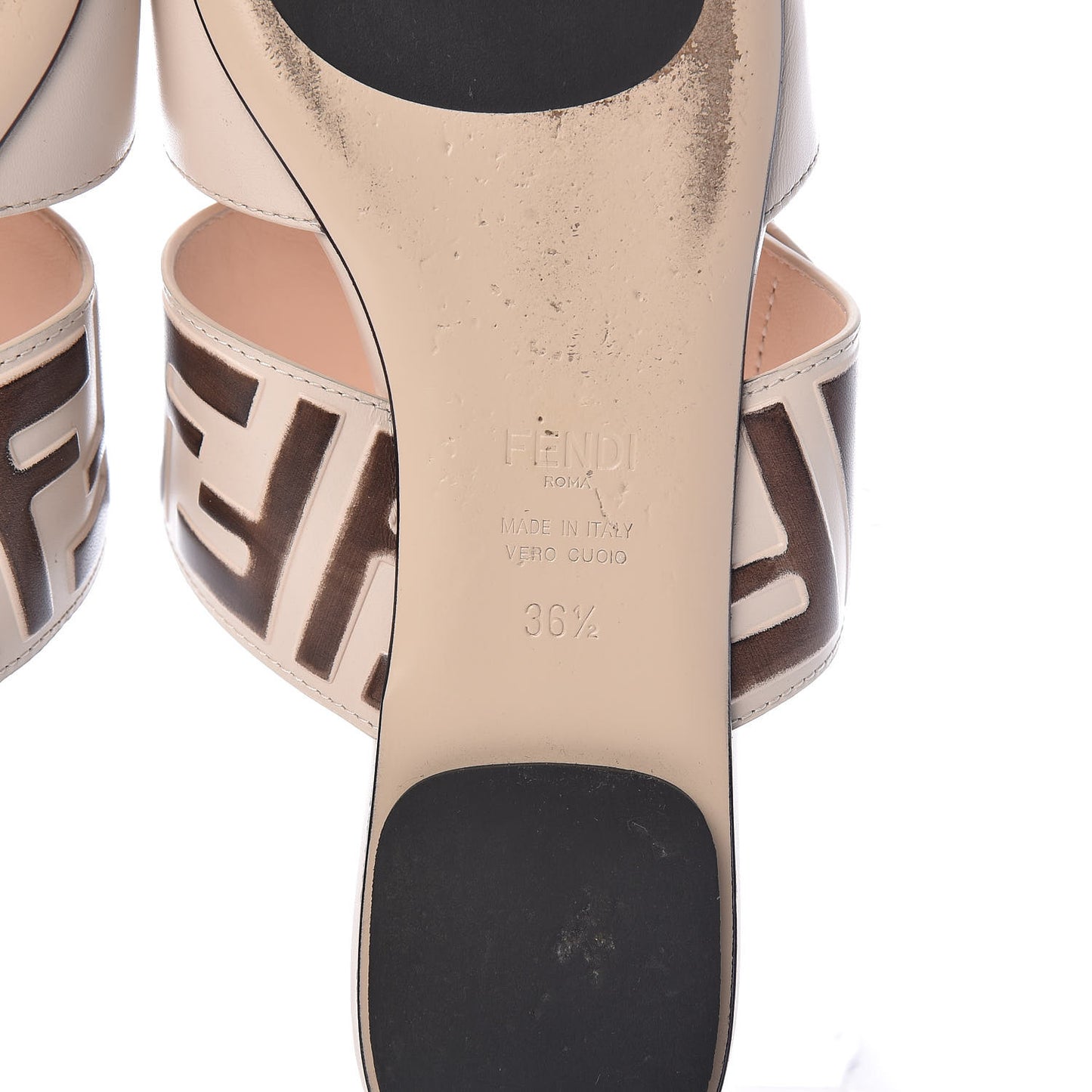 Vitello FF Embossed Buckle Flat Mules 36.5 Camelia Moresco