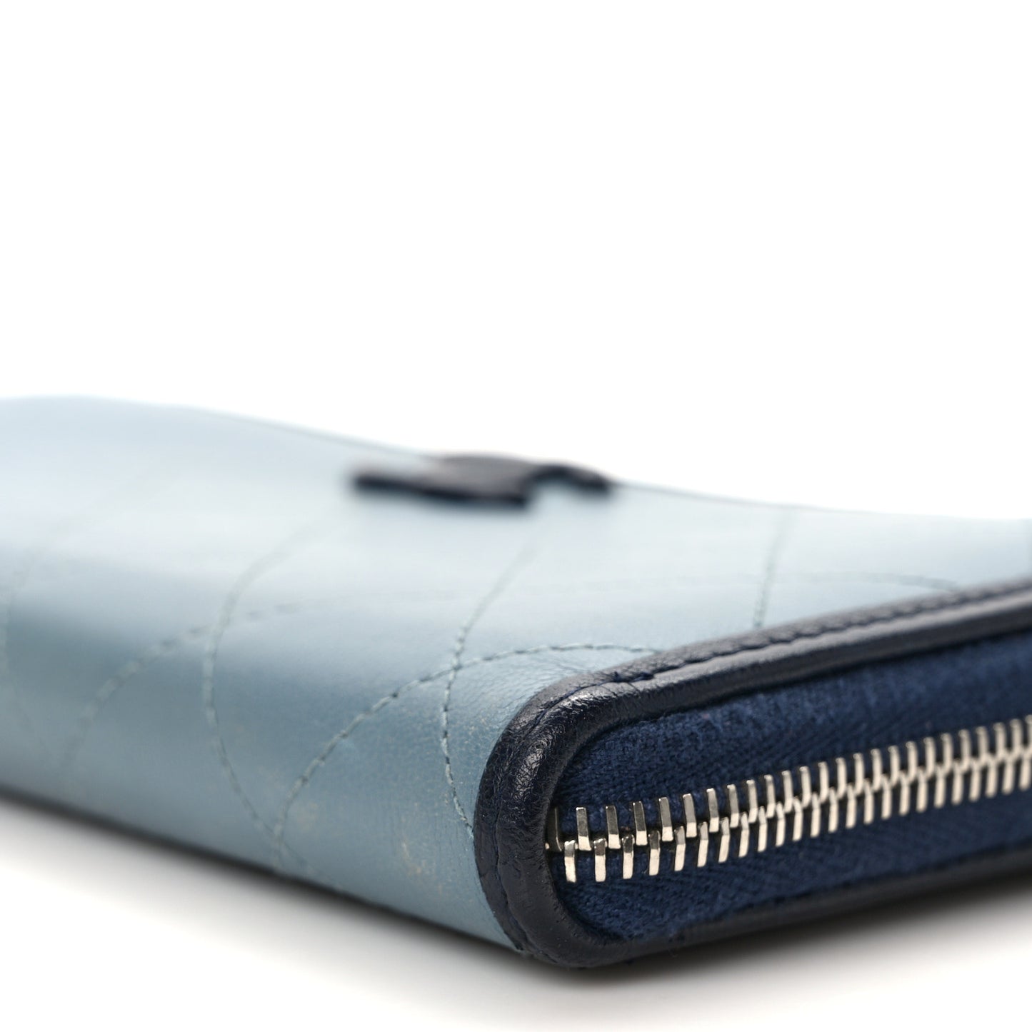 Calfskin Quilted Large Gusset Zip Around Wallet Blue