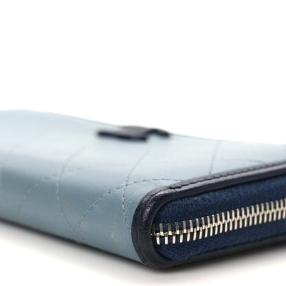 Chanel Calfskin Quilted Large Gusset Zip Around Wallet Blue 8 of 10