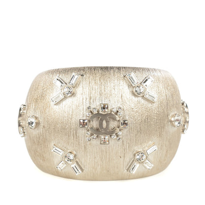 Chanel Textured Metal Crystal CC Cuff 1 of 6