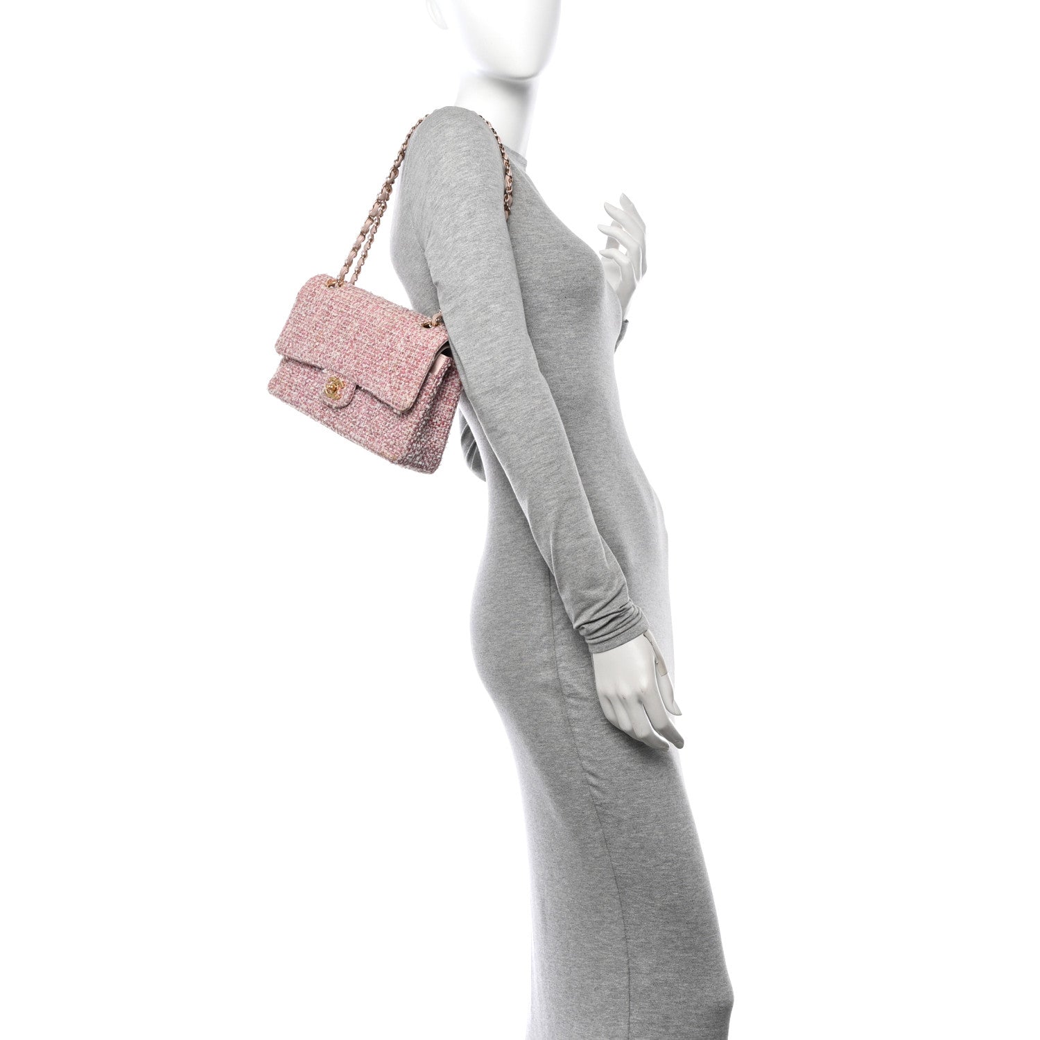 Chanel Tweed Quilted Medium Double Flap Light Pink 2 of 17