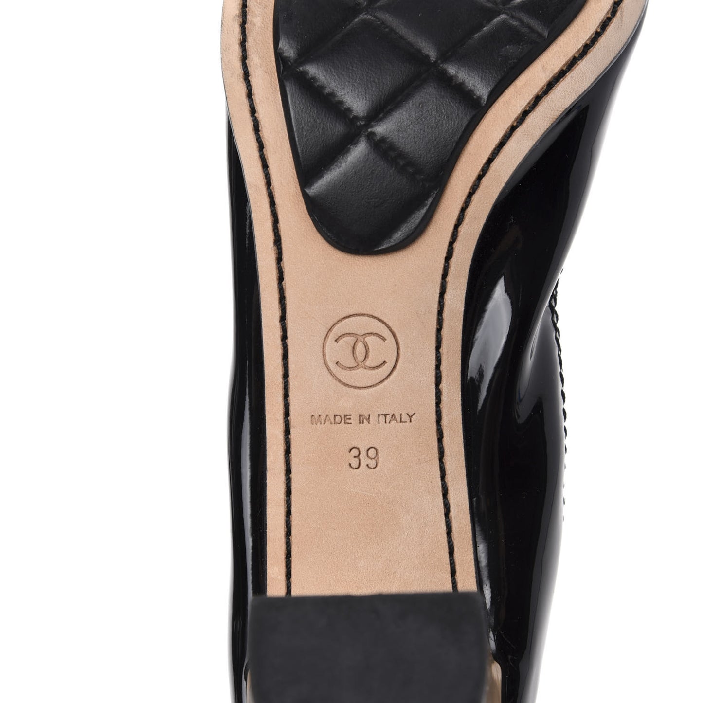 Lambskin Patent CC Elastic Stretch Pumps 39 Beige Black