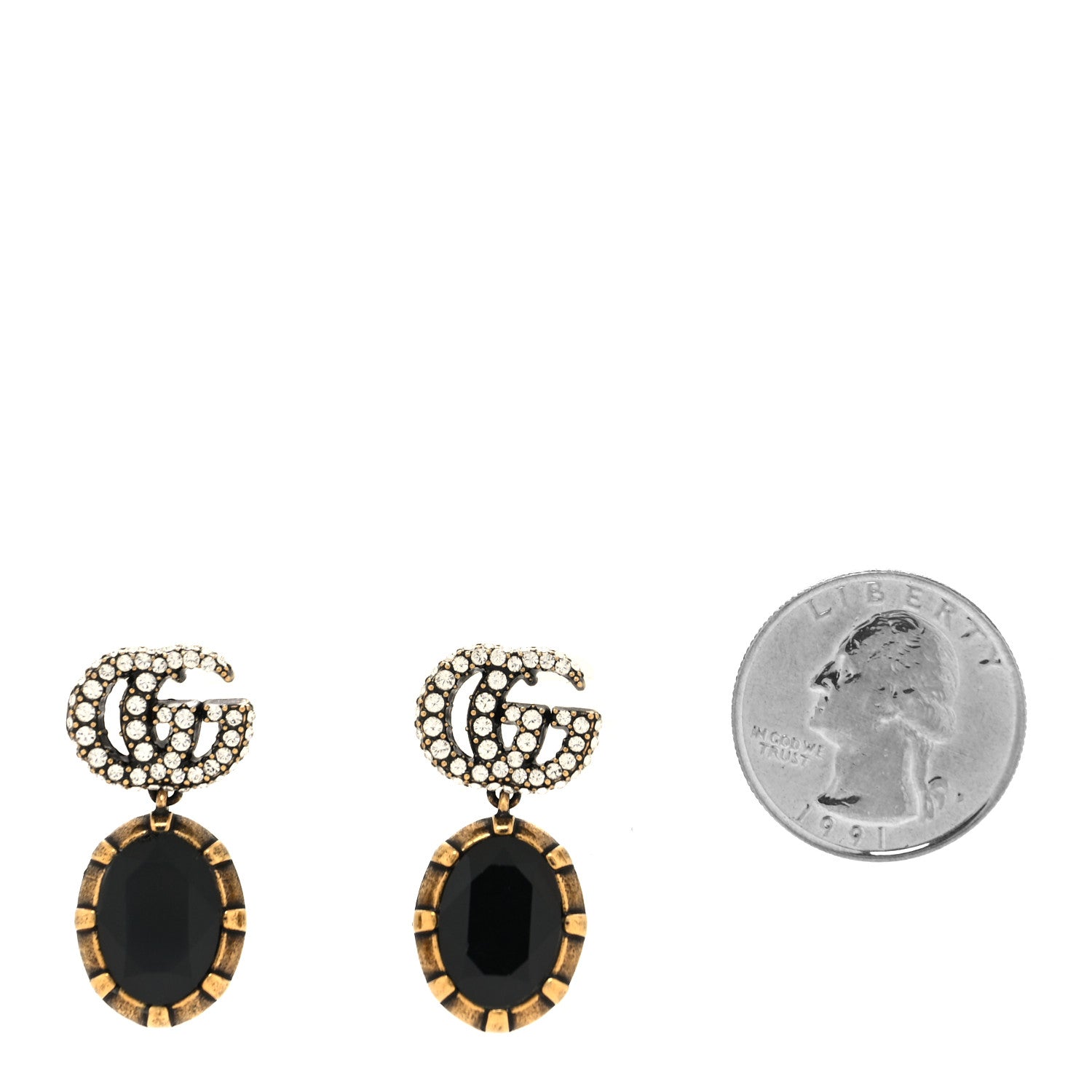 Gucci Crystal Double G Earrings Black Aged Gold 2 of 4