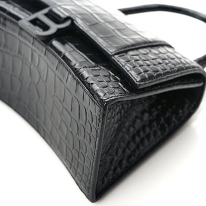 Balenciaga Shiny Calfskin Monochrome Crocodile Embossed Small Hourglass Top Handle Bag Black 11 of 14