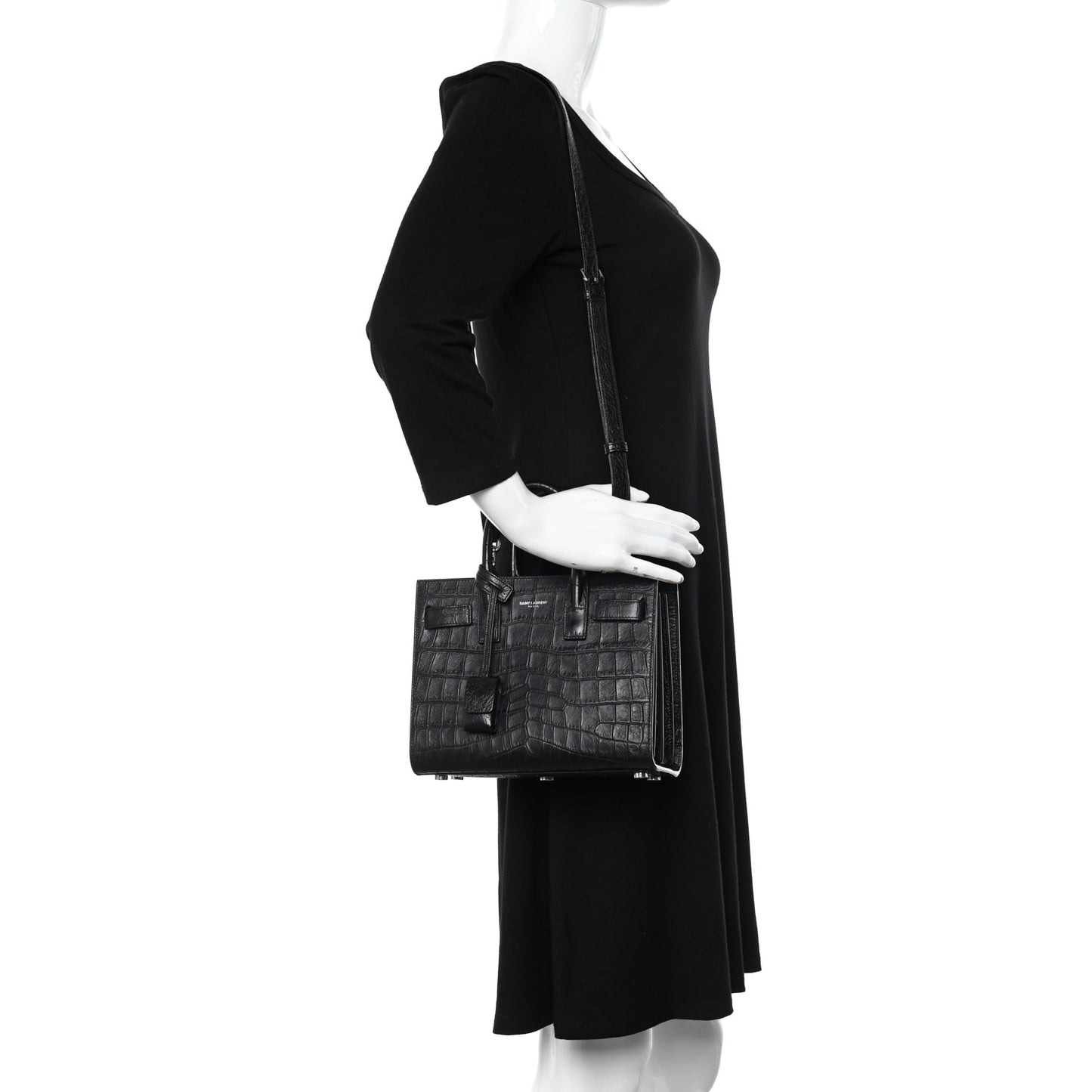 Calfskin Crocodile Embossed Nano Sac De Jour Black