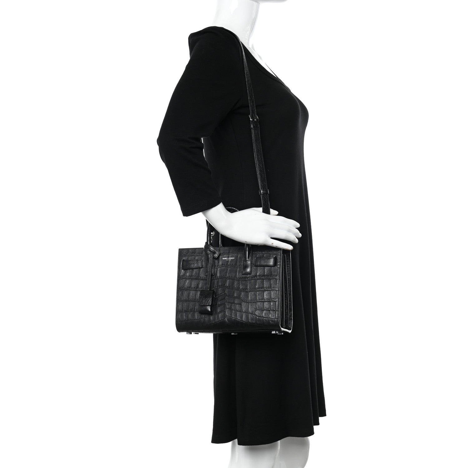 Saint Laurent Calfskin Crocodile Embossed Nano Sac De Jour Black 2 of 10