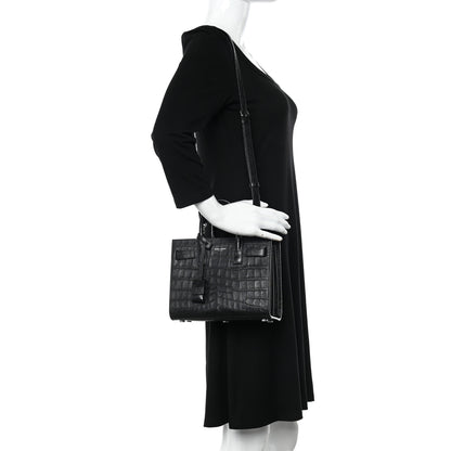 Saint Laurent Calfskin Crocodile Embossed Nano Sac De Jour Black 2 of 10