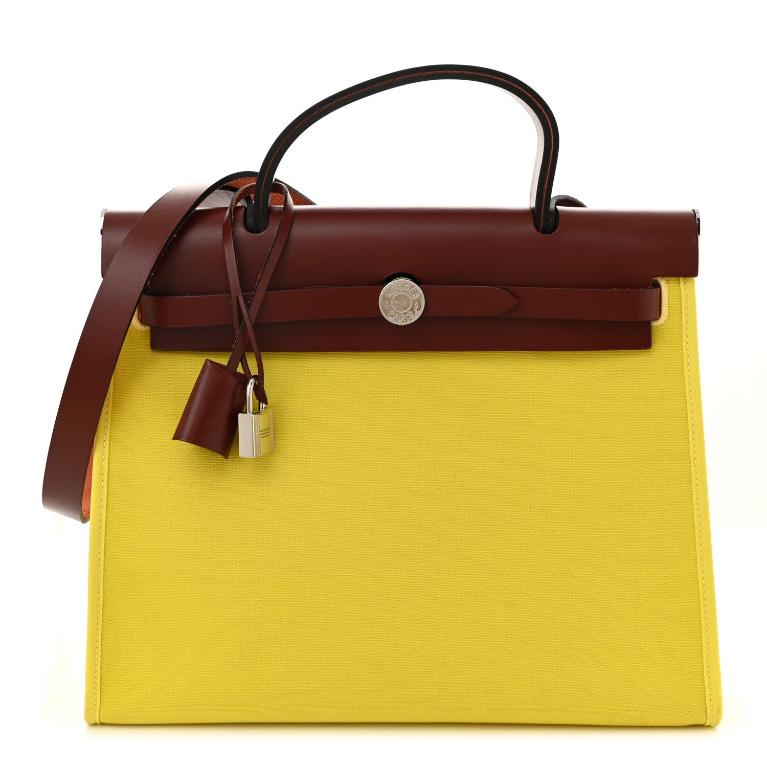 Hermes Vache Hunter Toile Herbag Zip 31 PM Lime Rouge H 1 of 12