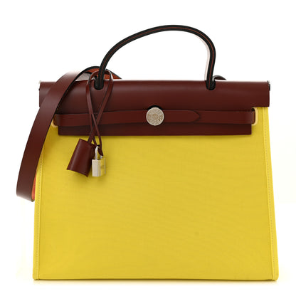 Hermes Vache Hunter Toile Herbag Zip 31 PM Lime Rouge H 1 of 12