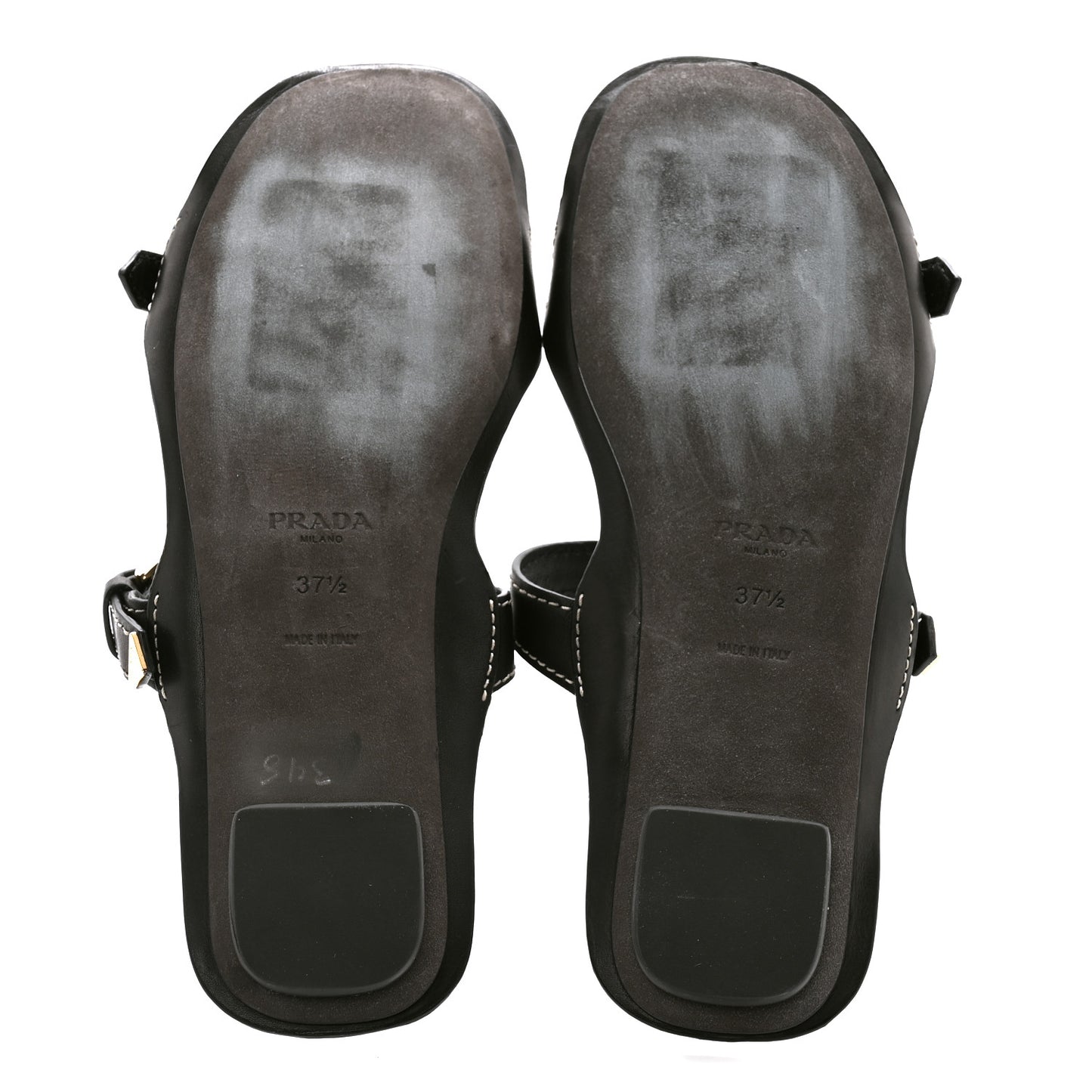 Calfskin Sandali Two Strap Flat Sandals 37.5 Black