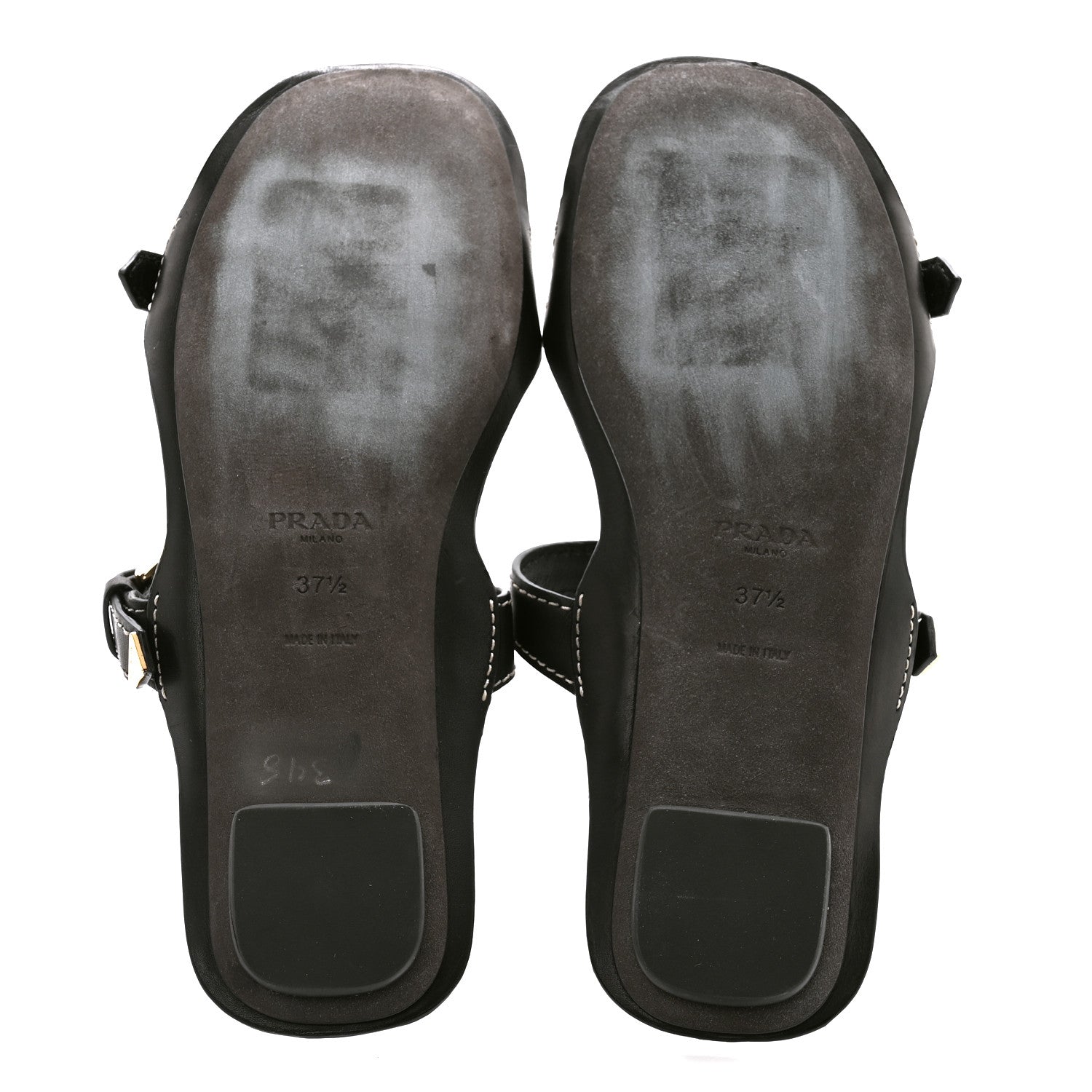 Prada Calfskin Sandali Two Strap Flat Sandals 37.5 Black 7 of 9