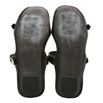 Prada Calfskin Sandali Two Strap Flat Sandals 37.5 Black 7 of 9