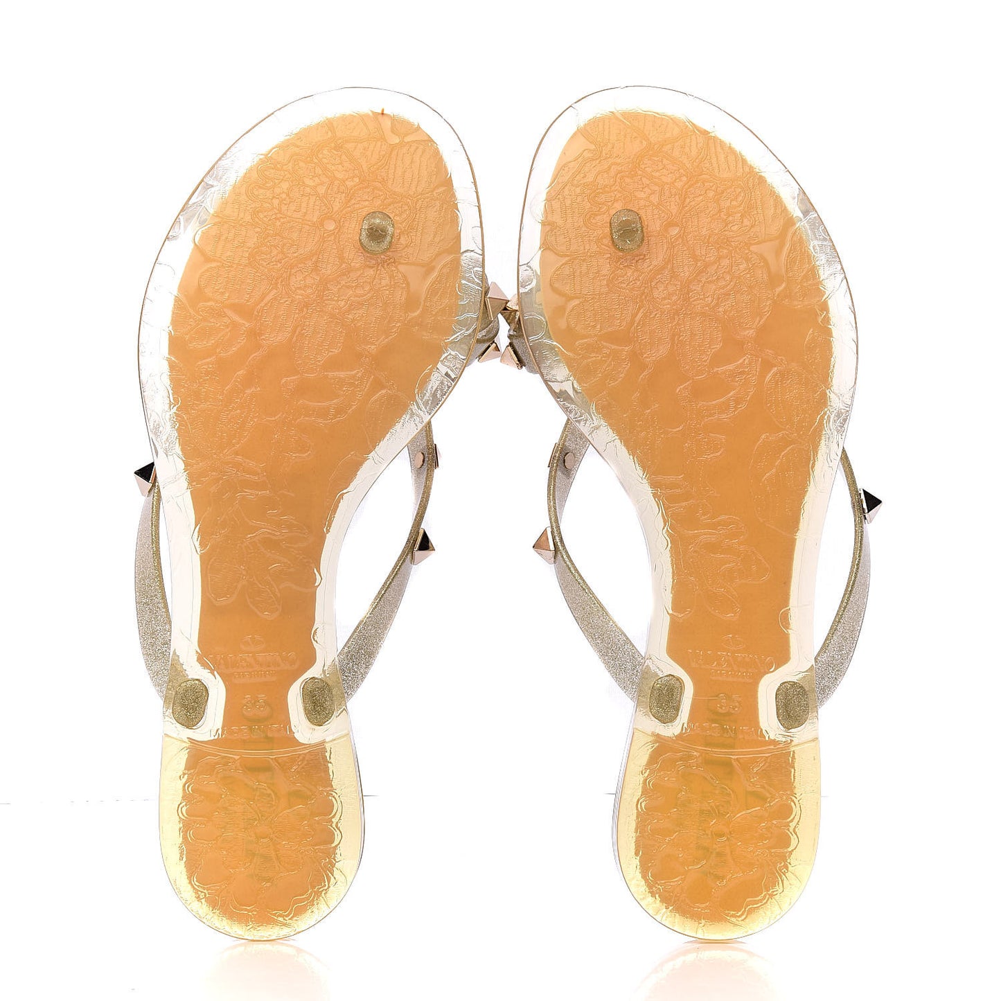 PVC Jelly Glitter Rockstud Bow Thong Sandals 35 Oro