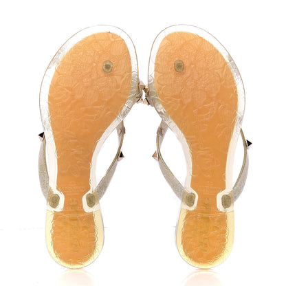 Valentino Garavani PVC Jelly Glitter Rockstud Bow Thong Sandals 35 Oro 5 of 10