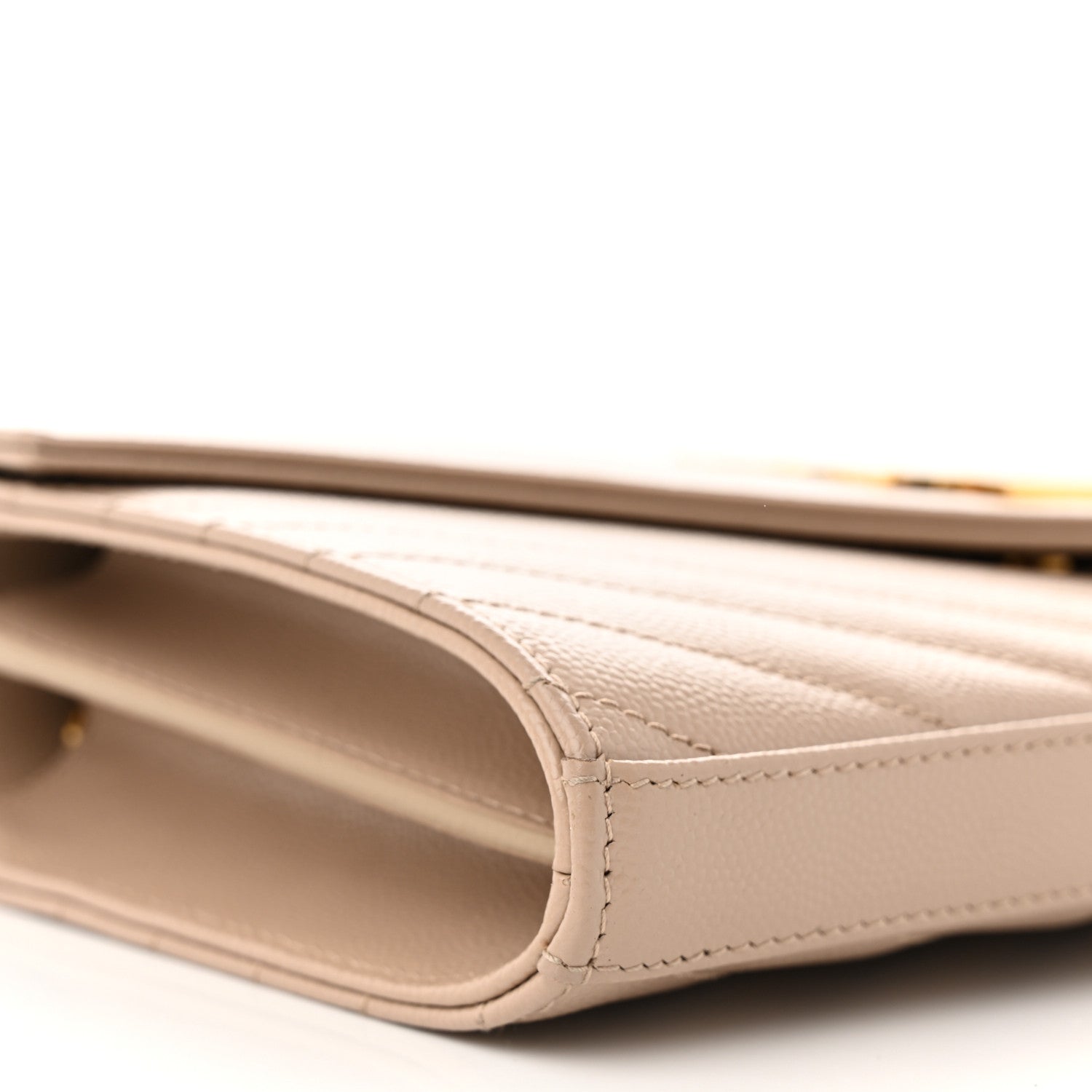 Saint Laurent Grain De Poudre Matelasse Chevron Monogram Chain Wallet Dark Beige 8 of 10