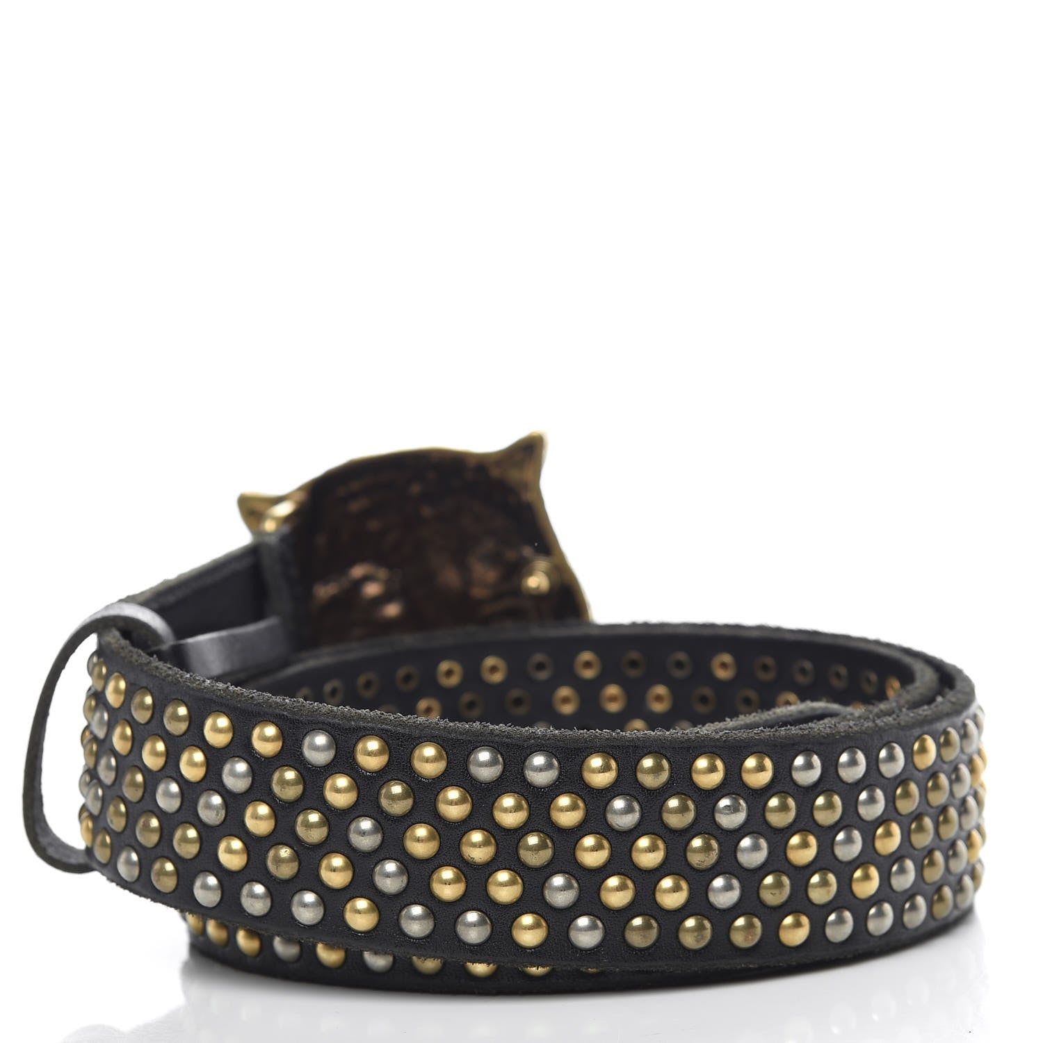 Gucci Calfskin Studded Feline Belt 85 34 Black 3 of 7