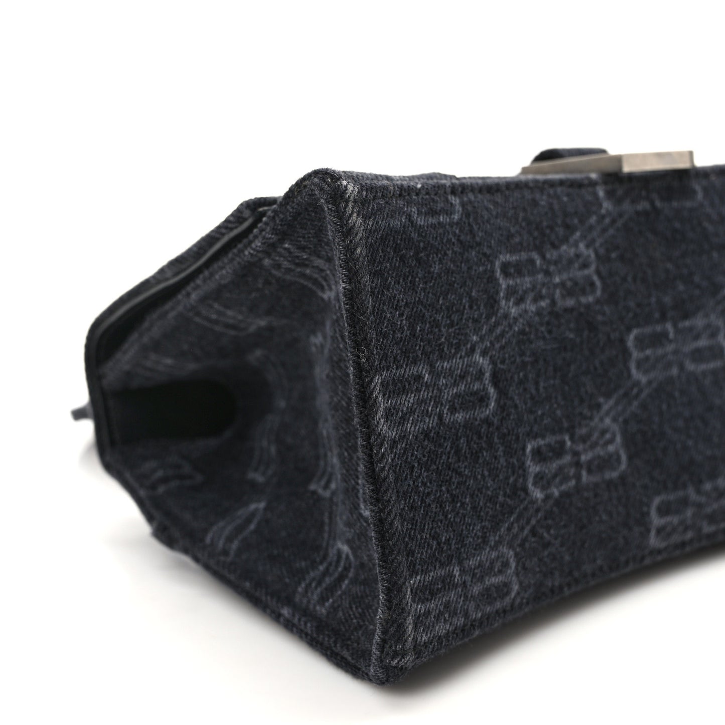 Washed Denim BB Monogram Small Hourglass Top Handle Bag Black