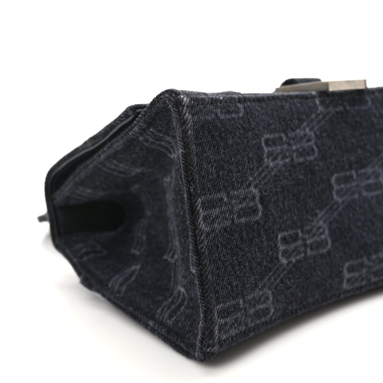 Balenciaga Washed Denim BB Monogram Small Hourglass Top Handle Bag Black 8 of 12
