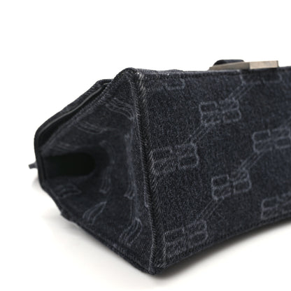 Balenciaga Washed Denim BB Monogram Small Hourglass Top Handle Bag Black 8 of 12