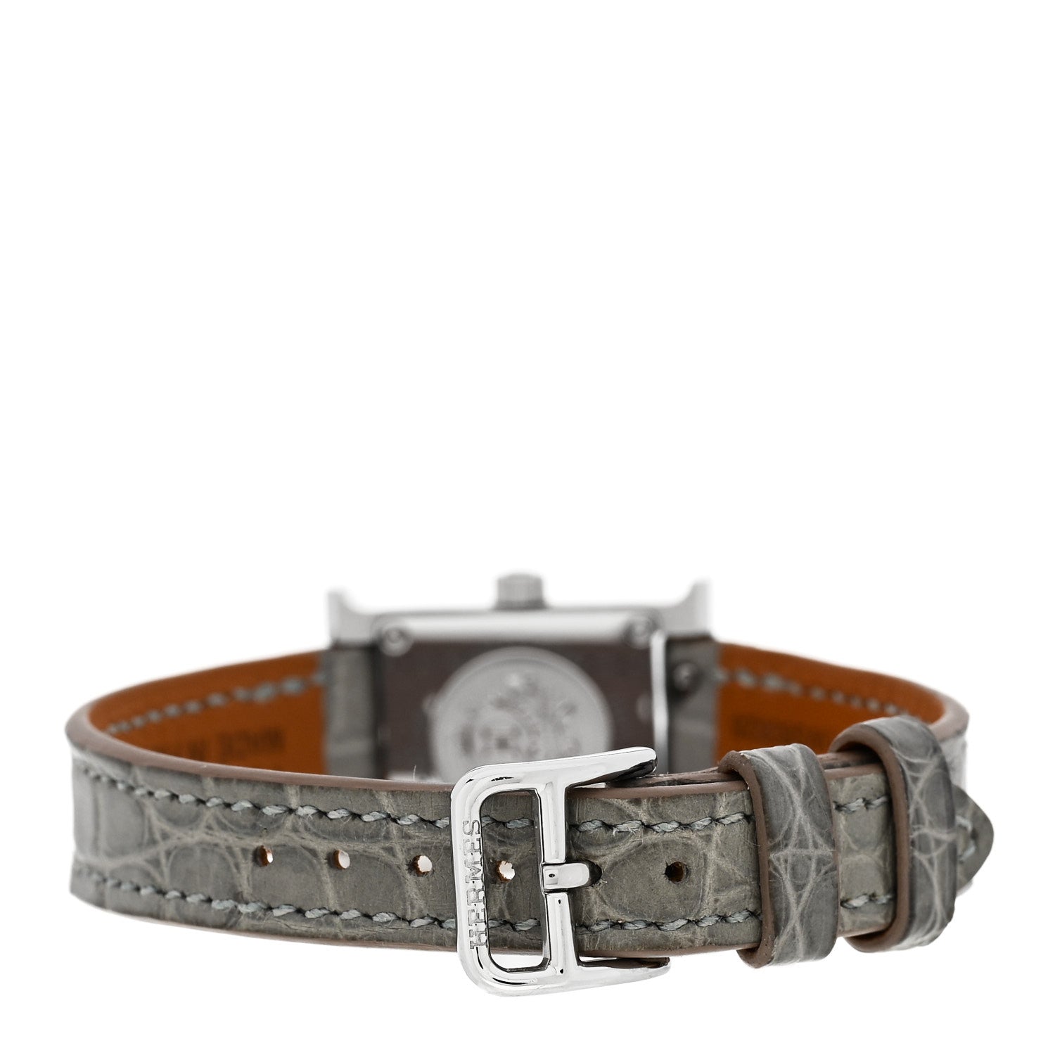Hermes Stainless Steel Alligator Diamond Bezel Mother of Pearl 17.2mm Heure H Hour Quartz Watch Gris Perle 3 of 5