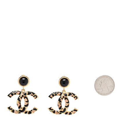 Chanel Metal Leopard Print CC Earrings Gold Black Beige 2 of 5