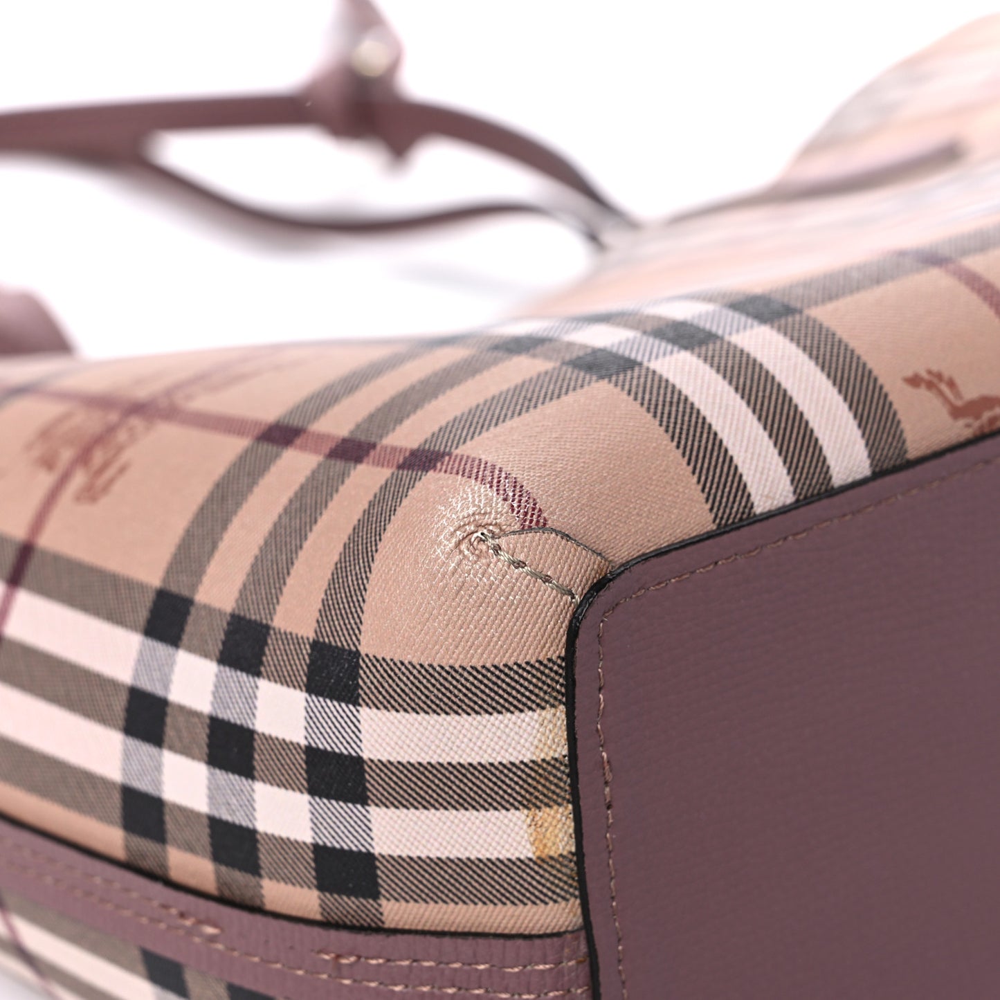 Grainy Calfskin Haymarket Check Medium Reversible Tote Dusty Pink