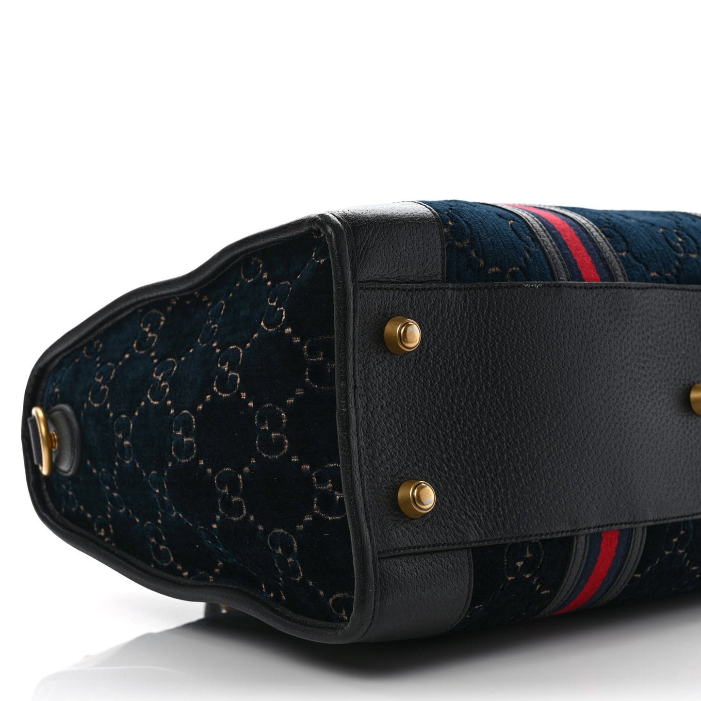 Velvet GG Monogram Textured Calfskin Web Medium Duffle Bag Blue Beige Black