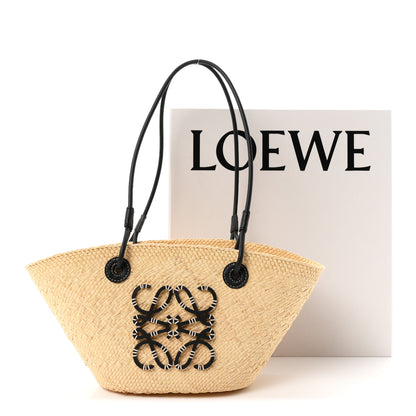 Loewe Calfskin Raffia Paulas Ibiza Small Anagram Basket Tote Bag Natural Black 10 of 10