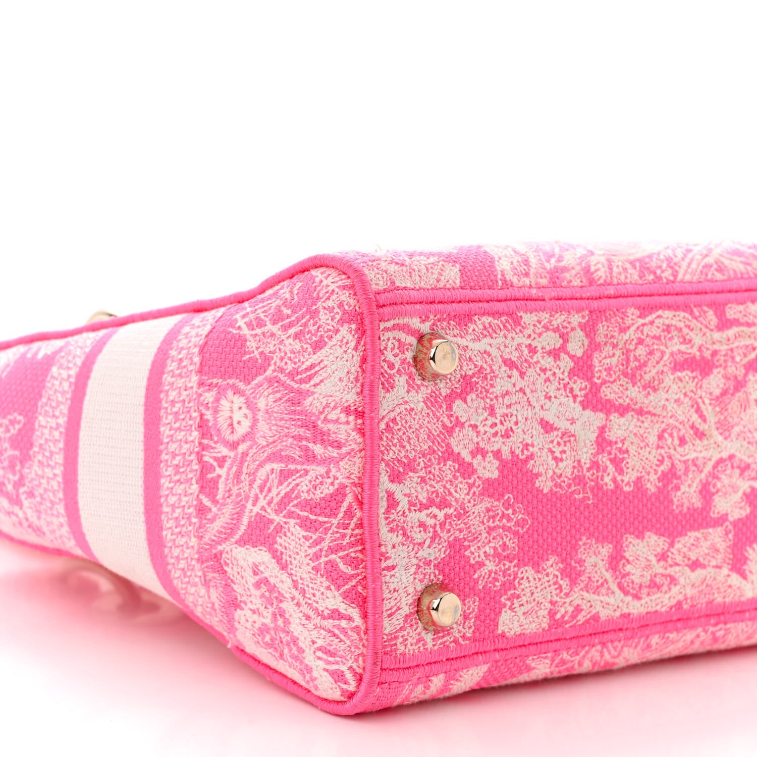 Christian Dior Canvas Toile De Jouy Reverse Embroidered Medium Lady D-Lite Fluorescent Pink 9 of 10