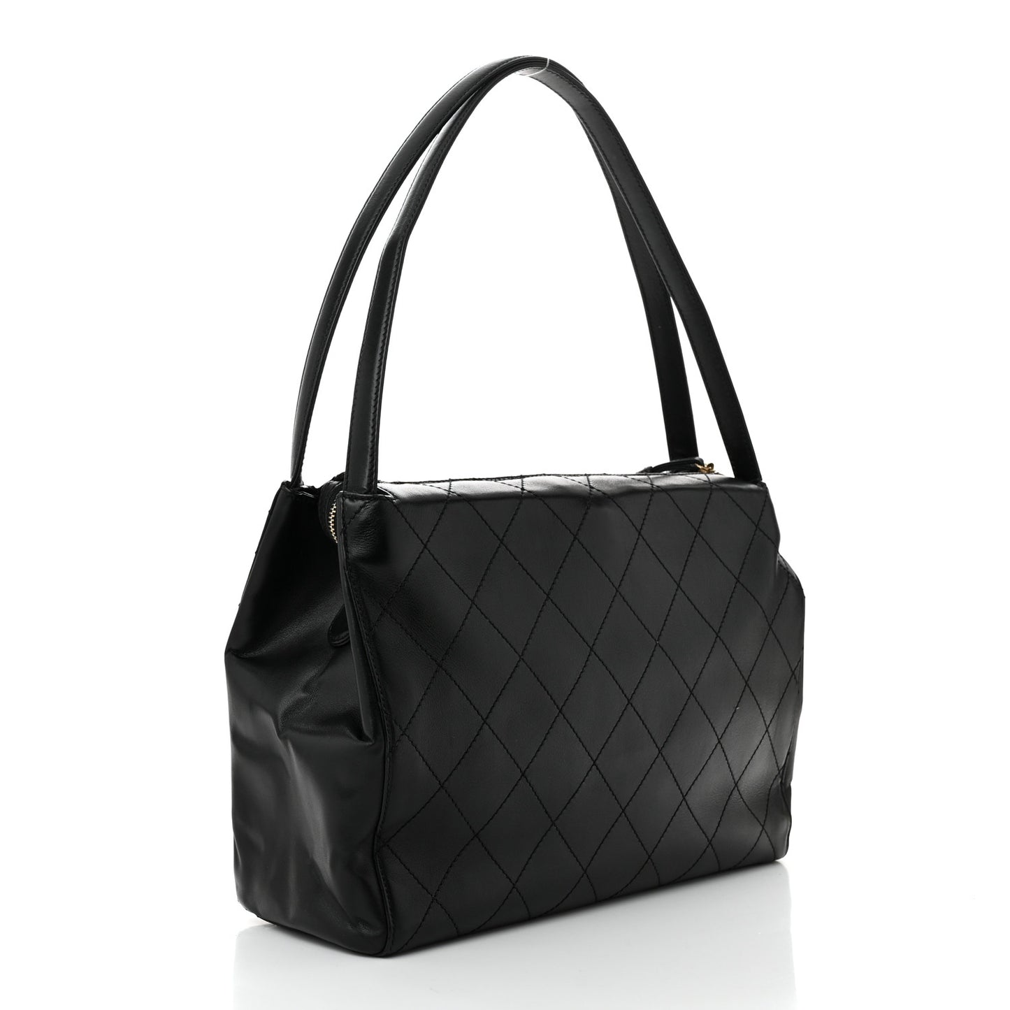 Lambskin Stitched Shoulder Bag Black