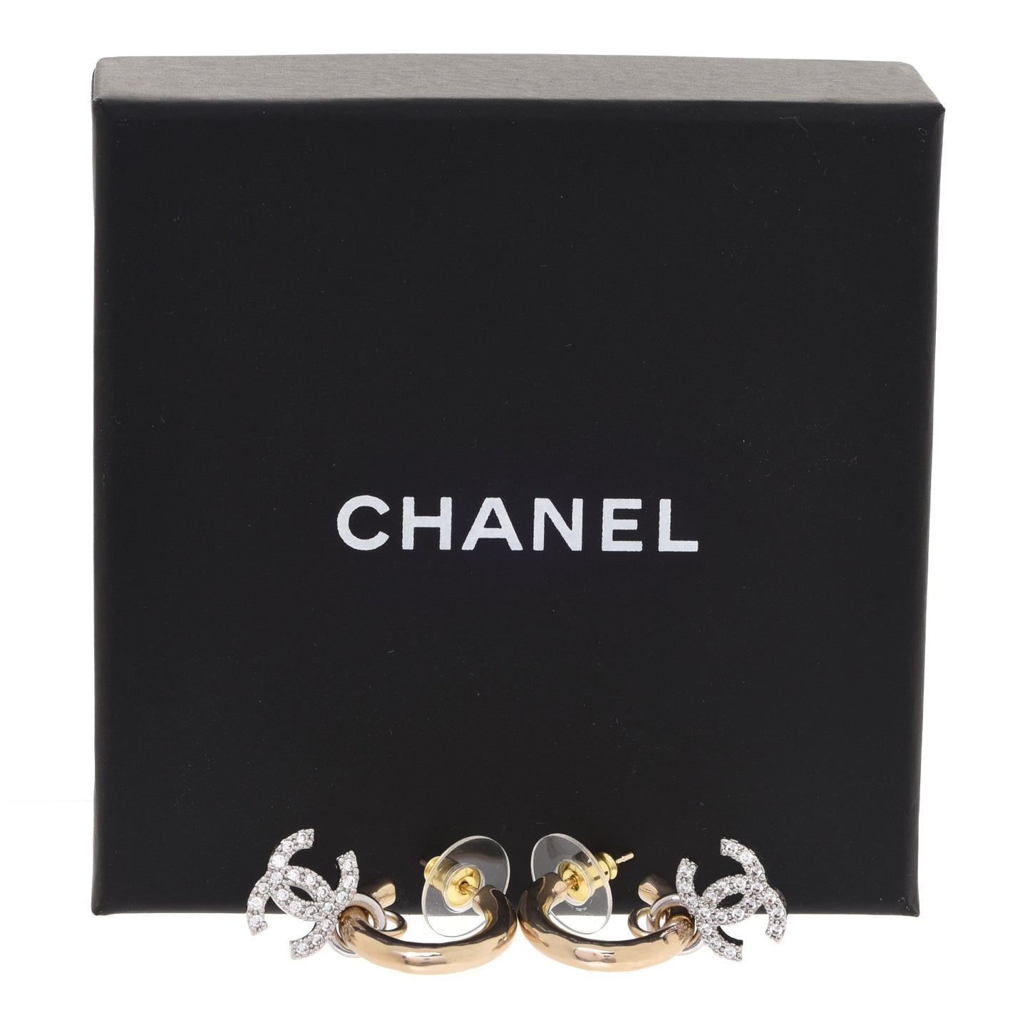 Metal Crystal CC Hoop Drop Earrings Gold