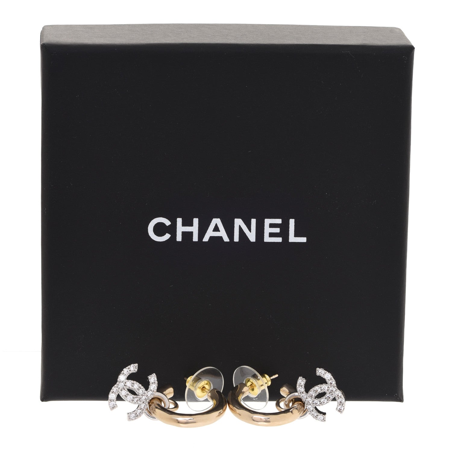 Chanel Metal Crystal CC Hoop Drop Earrings Gold 5 of 5