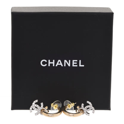 Chanel Metal Crystal CC Hoop Drop Earrings Gold 5 of 5