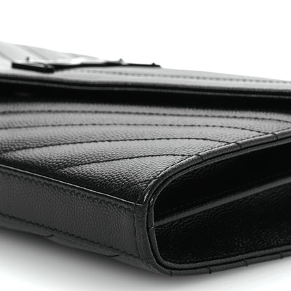 Saint Laurent Grain De Poudre Matelasse Chevron Monogram Monochrome Chain Wallet Black 12 of 13