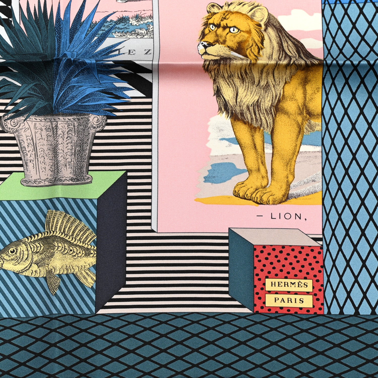 Hermes Silk Grand Theatre Nouveau Scarf 90 Bleu Vieux Rose Vert 2 of 6