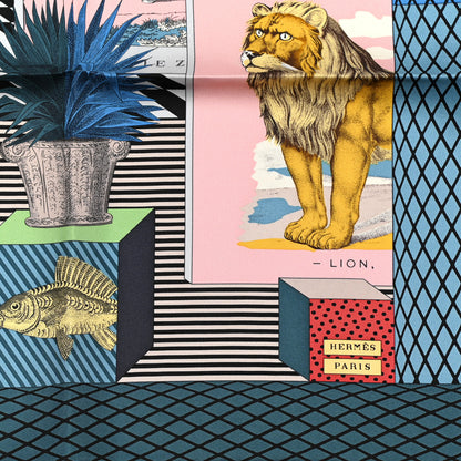 Hermes Silk Grand Theatre Nouveau Scarf 90 Bleu Vieux Rose Vert 2 of 6