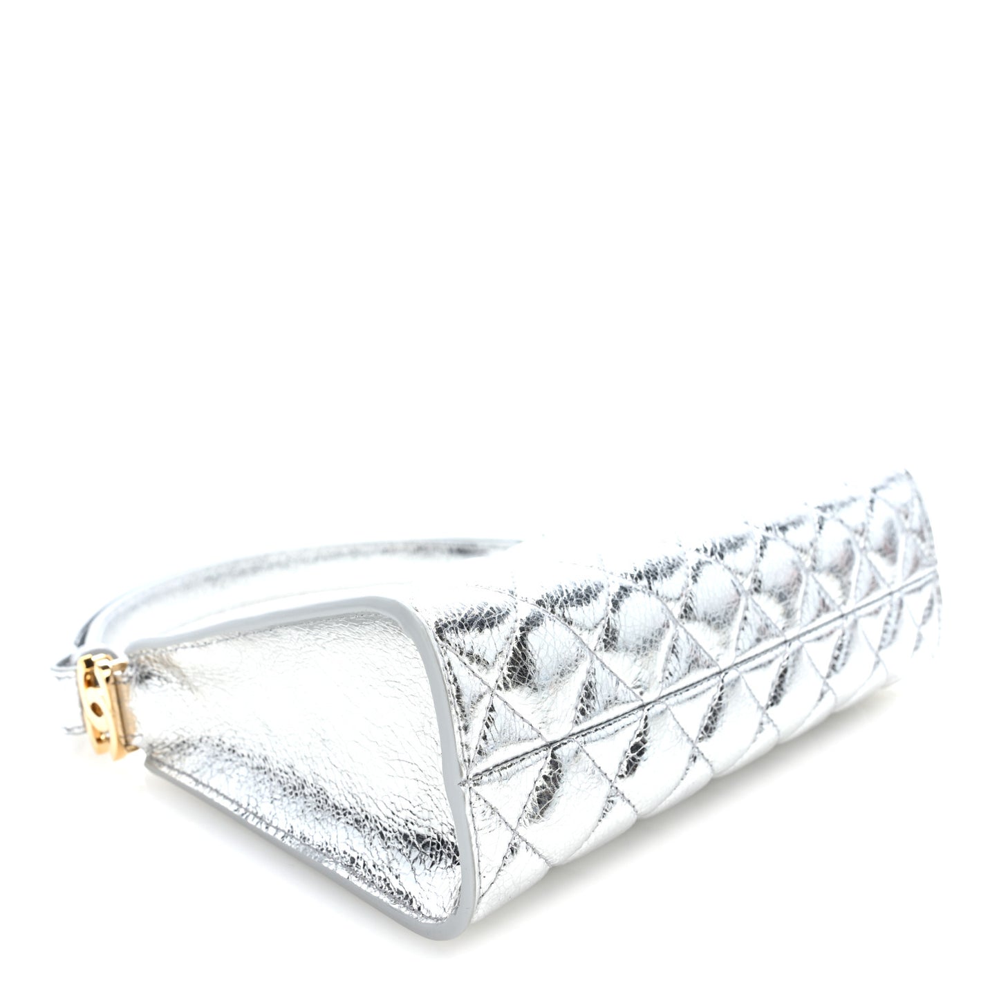 Metallic Aged Calfskin Quilted Hobo Bag Silver