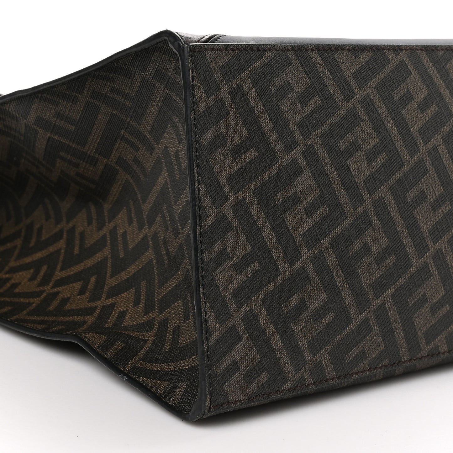 Glazed Fabric Vitello Liberty FF 1974 Diagonal East West Shopper Tote Tobacco Moresco Black