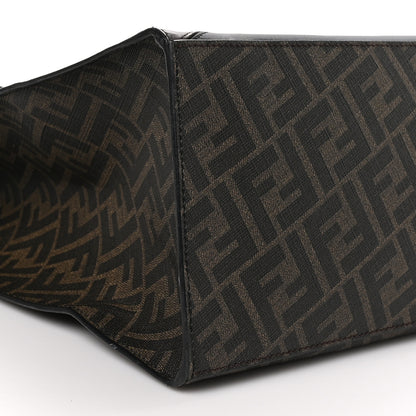 Fendi Glazed Fabric Vitello Liberty FF 1974 Diagonal East West Shopper Tote Tobacco Moresco Black 9 of 10