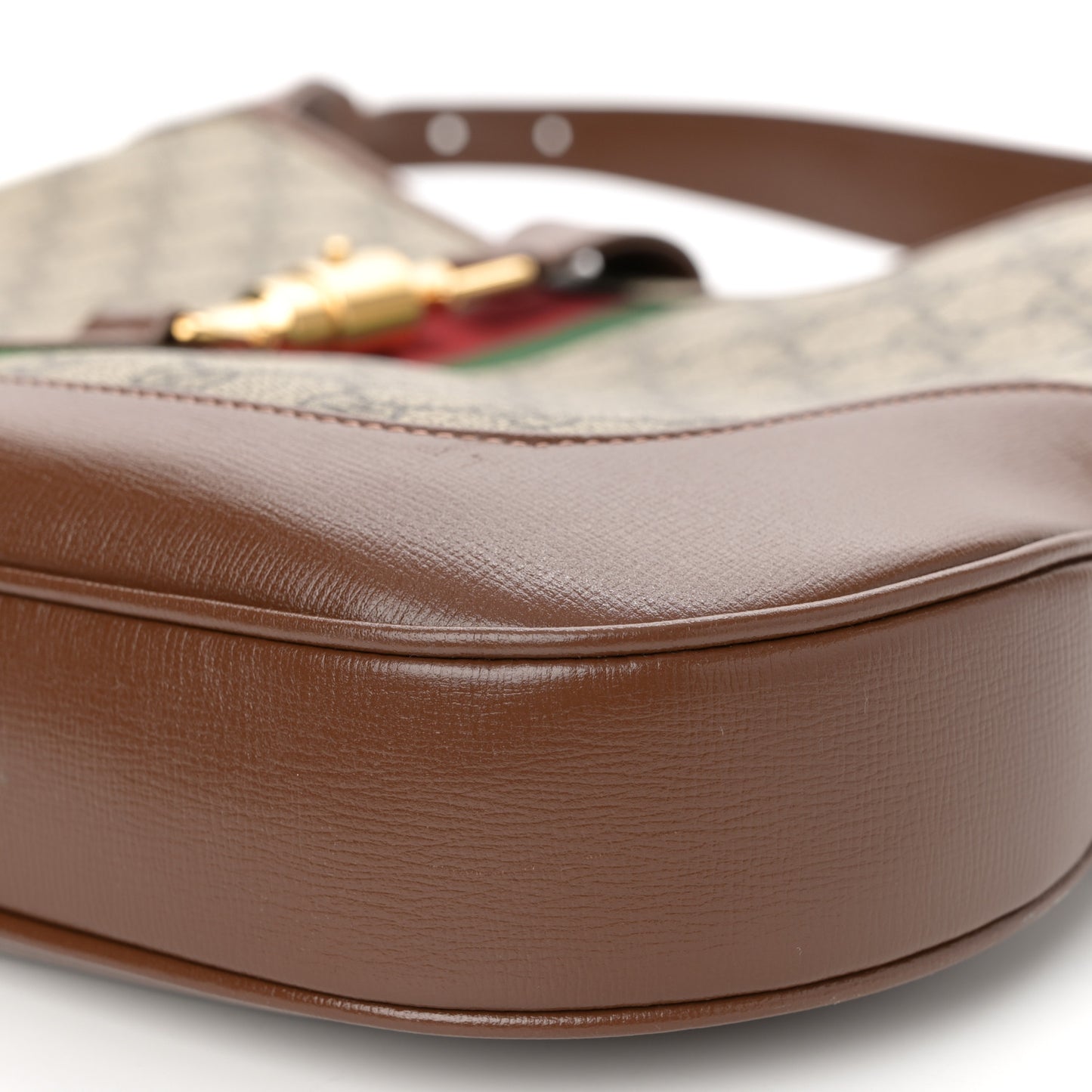 GG Supreme Monogram Azalea Calfskin Web Medium Jackie 1961 Hobo Beige Ebony Brown Sugar