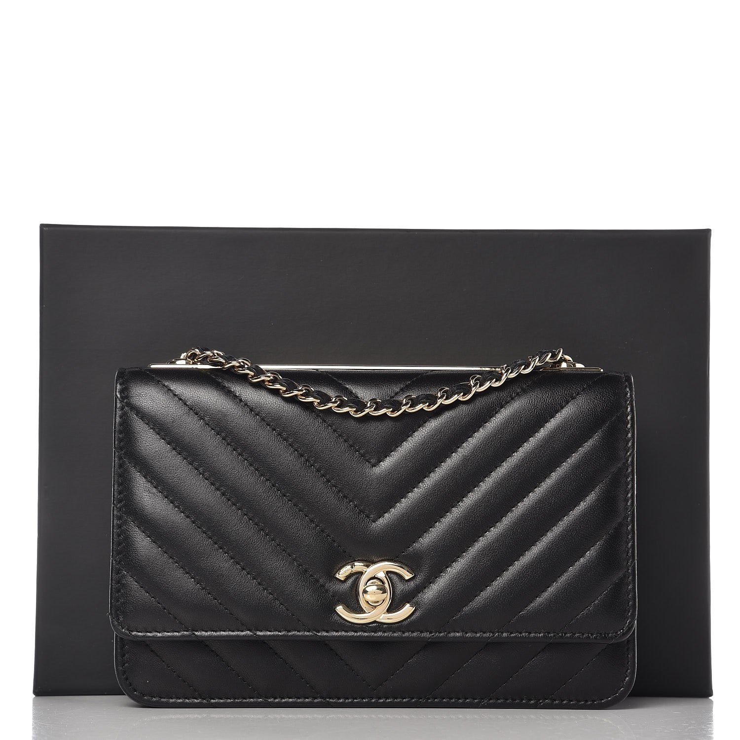 Chanel Lambskin Chevron Quilted Trendy CC Wallet On Chain WOC Black 8 of 8