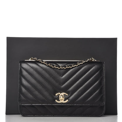 Chanel Lambskin Chevron Quilted Trendy CC Wallet On Chain WOC Black 8 of 8