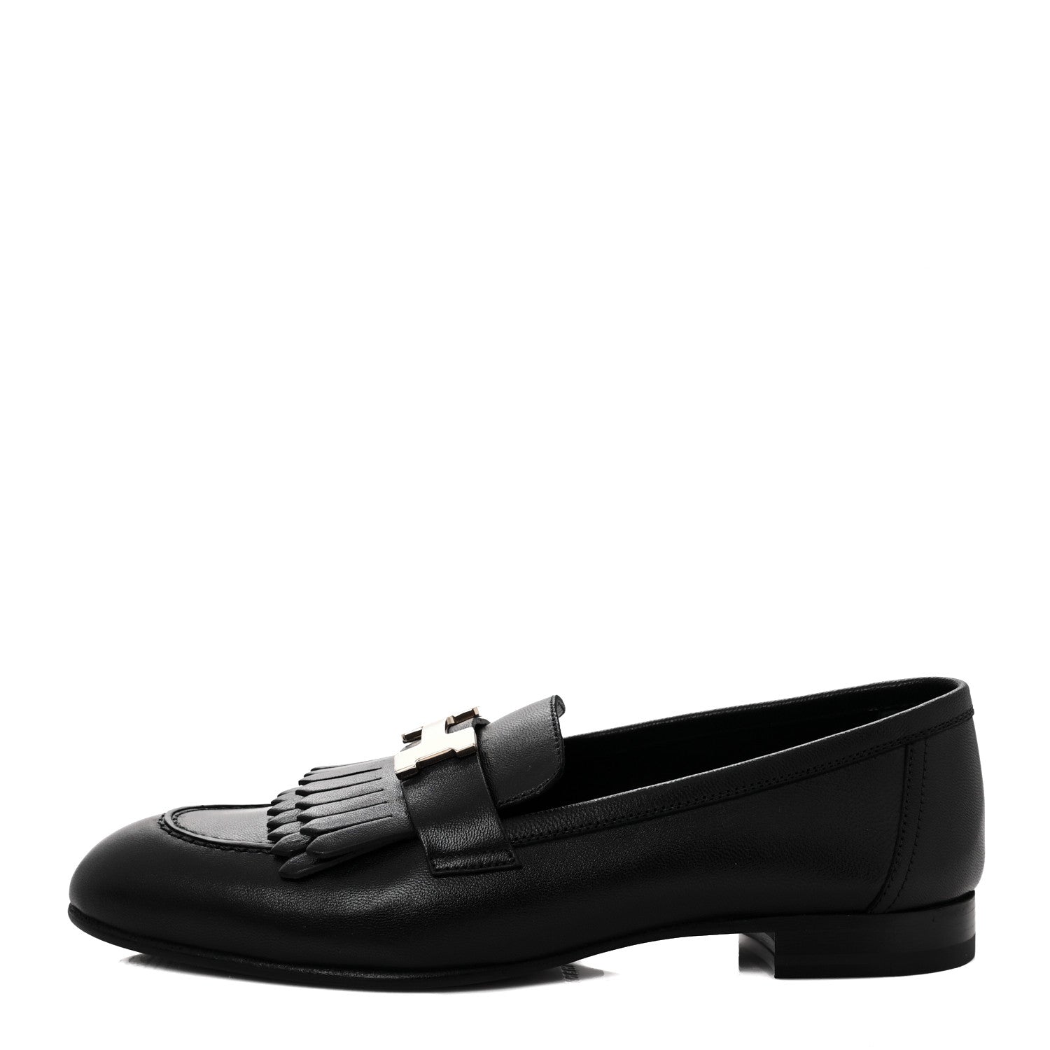 Hermes Goatskin Womens Royal Loafers 38 Black 1 of 8