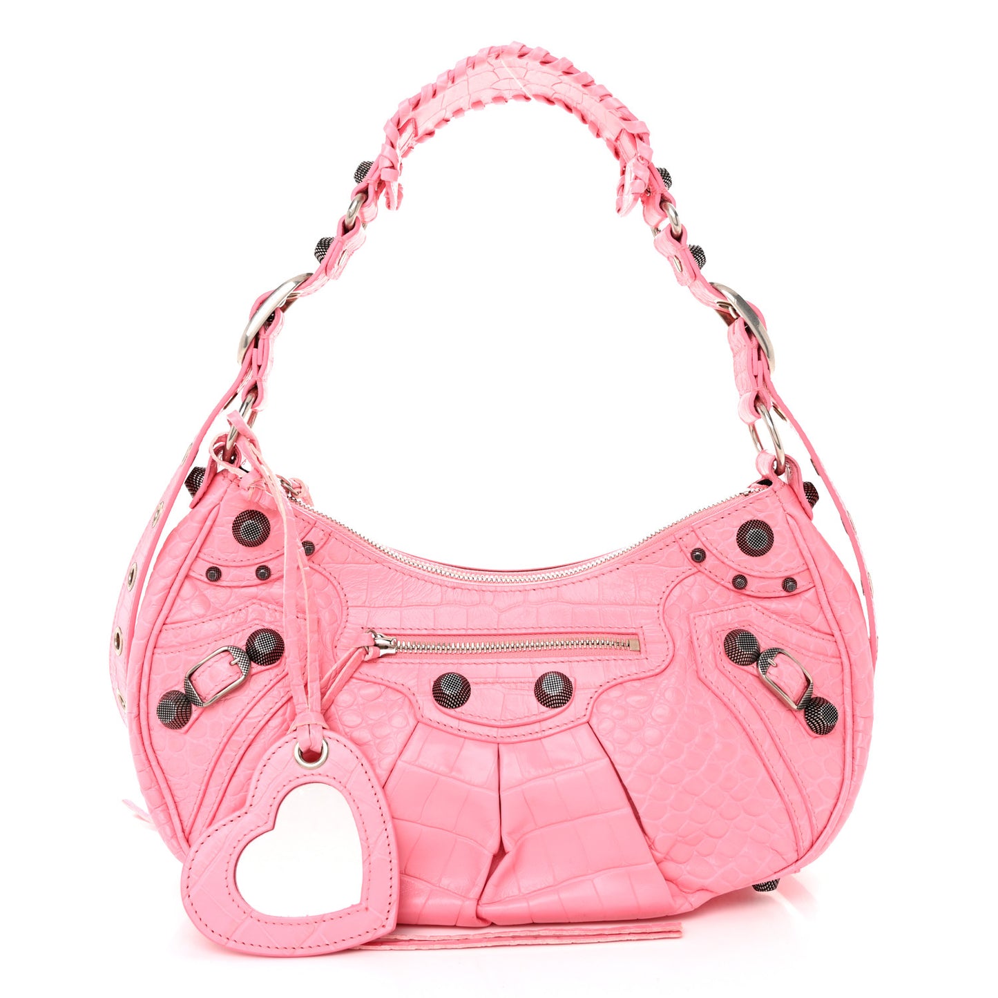 Extra Supple Calfskin Crocodile Embossed Small Le Cagole Shoulder Bag Sweet Pink