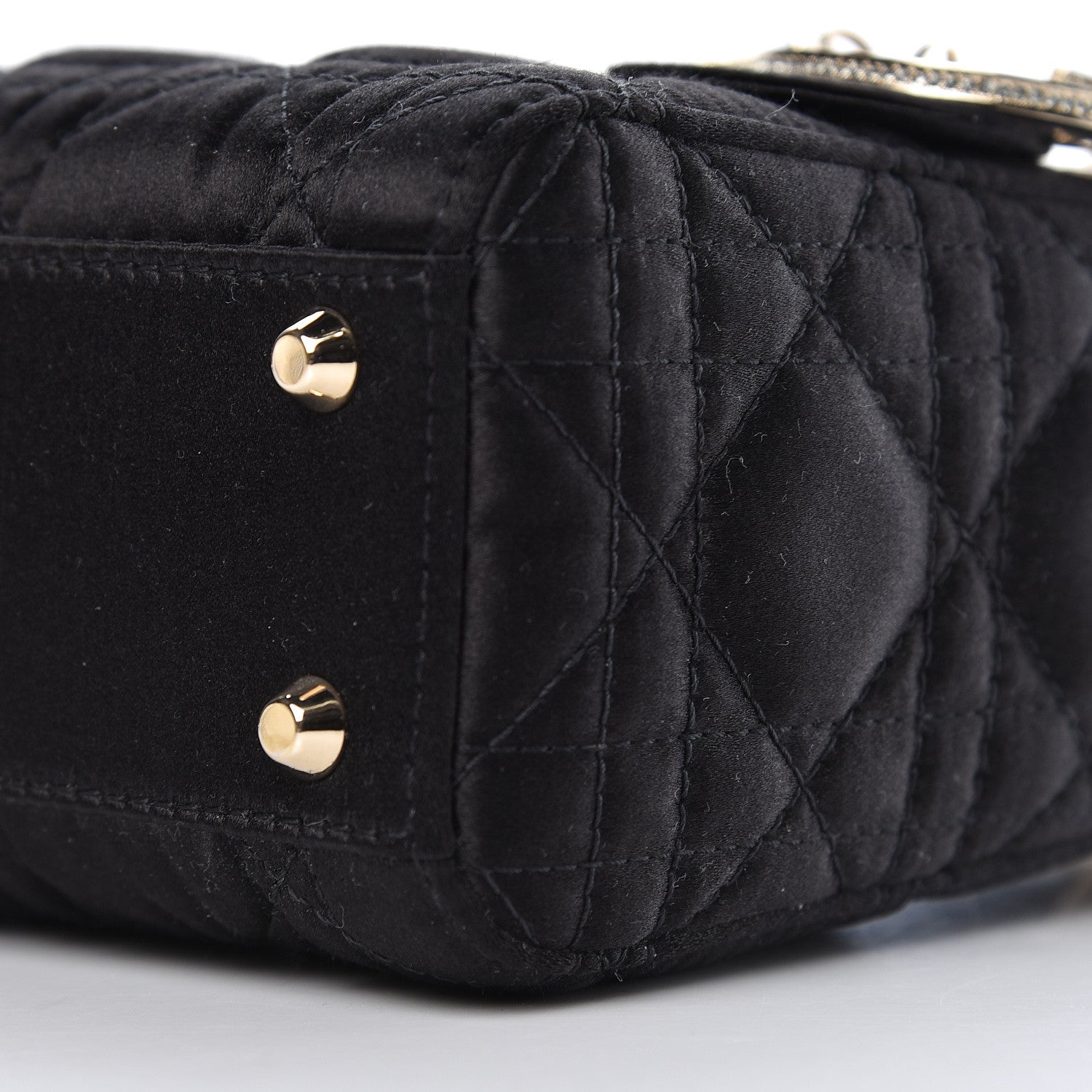 Christian Dior Satin Swarovski Crystal Cannage Mini Lady Dior Black 9 of 11