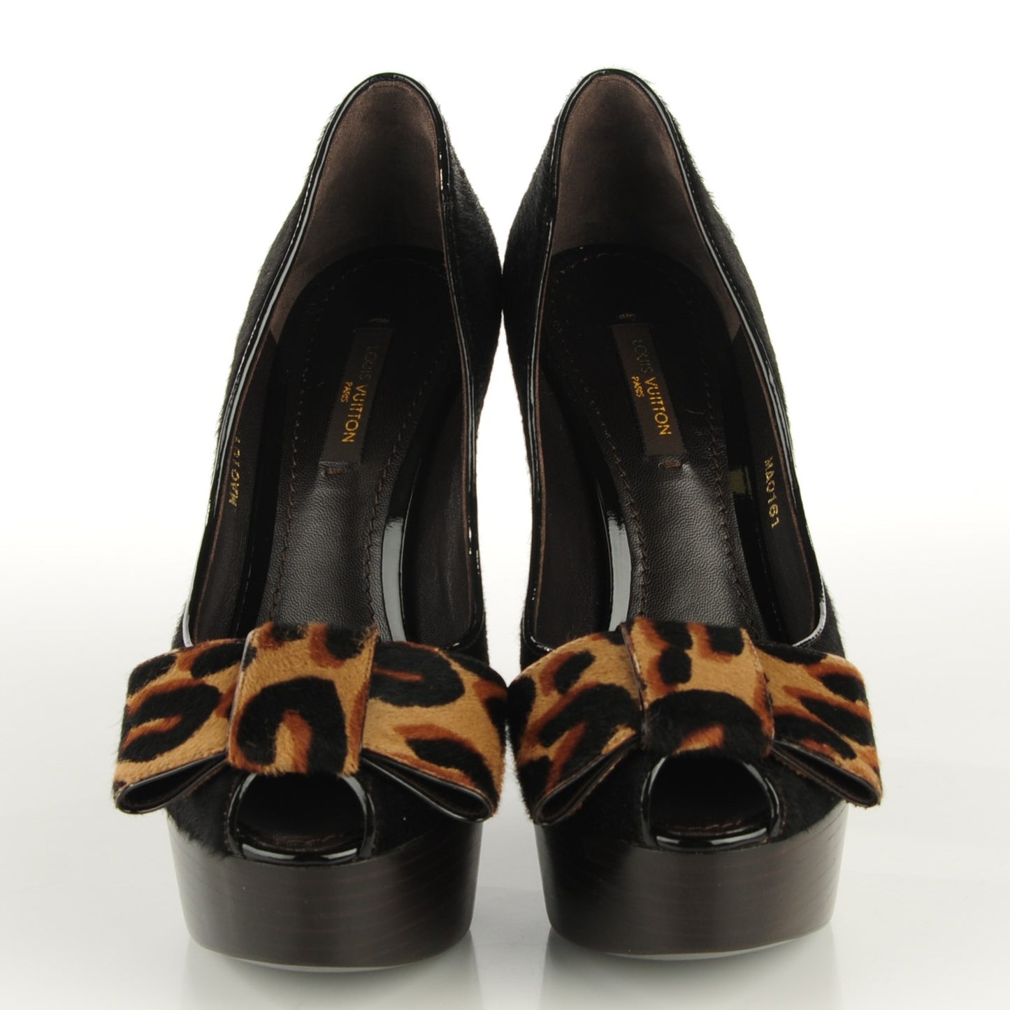 Leopard Calf Hair True Peep Toe Pumps 36 Black